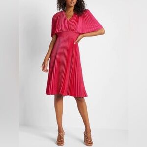 Express | Pleated V-Neck Flutter Sleeve Midi Dress “Energy Pink” Women’s M NWT!